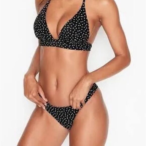Victorias Secret Swim Havana Push Up Halter Padded Bikini top Black White dots - Picture 3 of 3